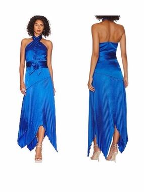 AMUR Electric Blue Pleated High-Low Dress